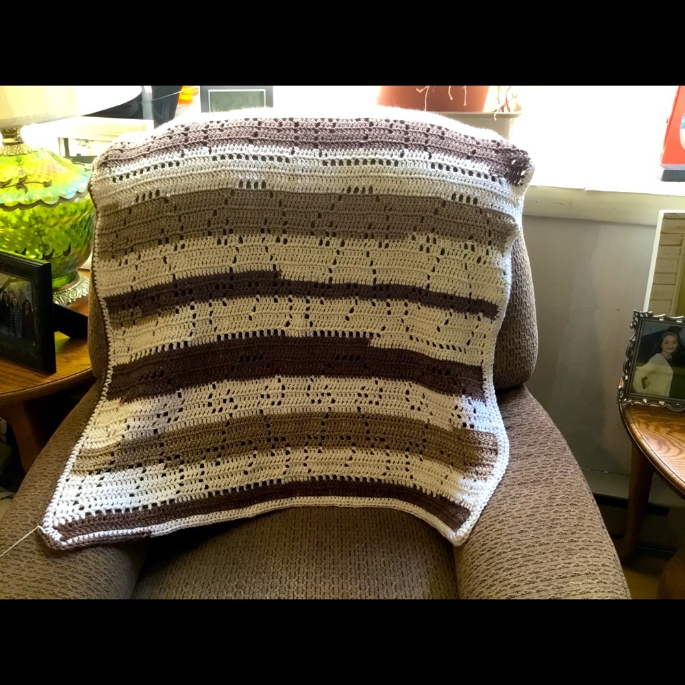 Hand Crochet filet doggy baby blanket
